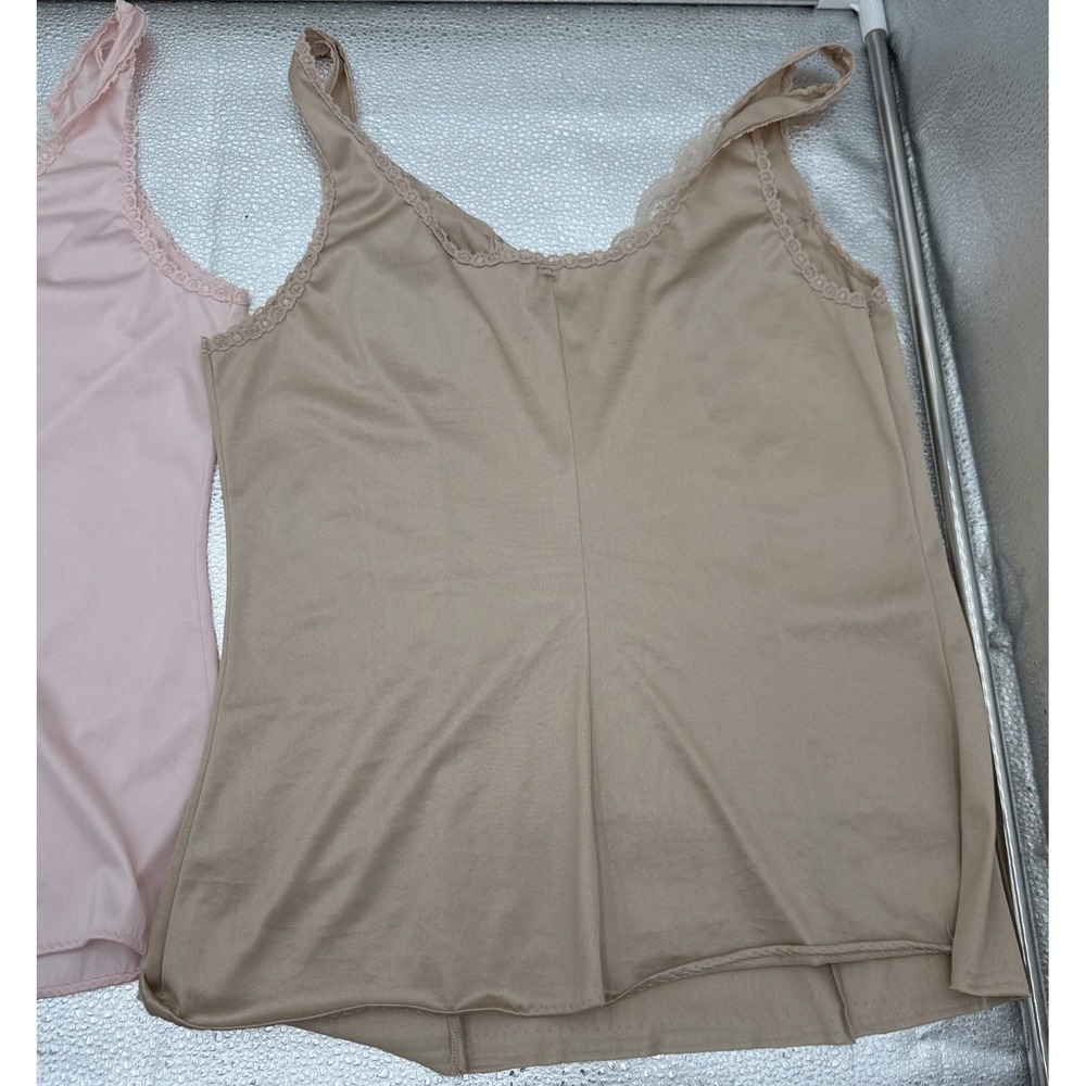 Vintage Camisole Beige and pink Slip Tank Top lot of 2 USA lingerie nylon - Picture 9 of 9